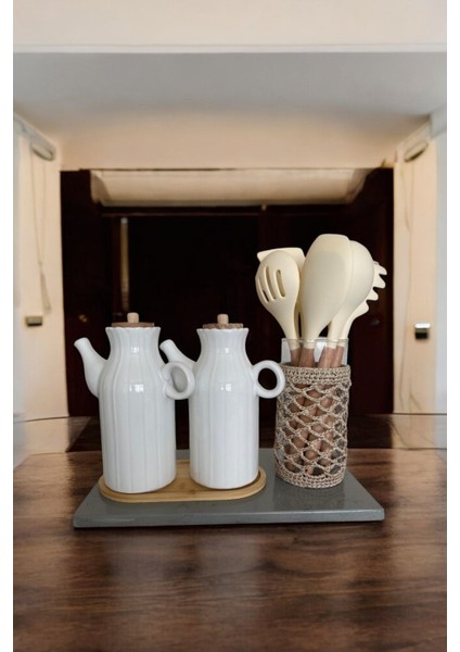 Papatya Model - 2 Adet 1 Lt Porselen Yağdanlık ve Bambu Altlık Seti - Yağlık Sirkelik Her Biri 1000ML modelleri