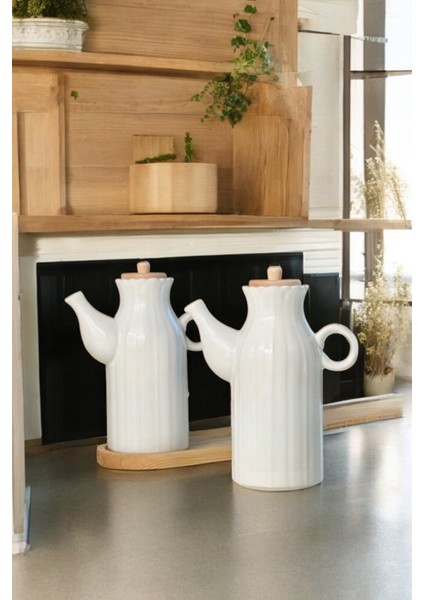 Papatya Model - 2 Adet 1 Lt Porselen Yağdanlık ve Bambu Altlık Seti - Yağlık Sirkelik Her Biri 1000ML indirimleri