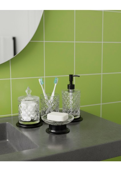 Kristal Siyah Sabunluk Banyo Seti