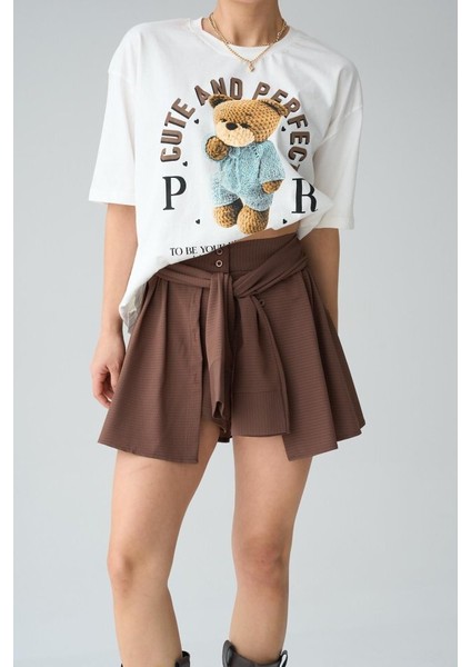 Gömlek Bağlamalı Şort - Kahve modelleri