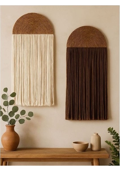 Kahve Tonları Supla Makrome Duvar Dekor Halı Süsü