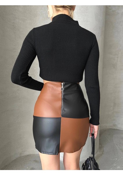 Damalı Deri Etek Siyah Kahve indirimleri