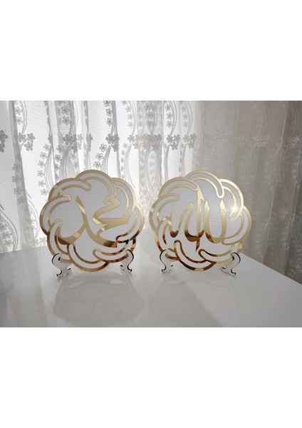 Hediyelik Ayaklı Allah Muhammed Lafzı Aynalı Pleksi Masa Üstü Biblo Lazer Kesim Dekoratif