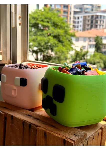 Minecraft Temalı 2’li Şekerlik & Kase Seti | Creeper ve Pig Tasarımı | fiyatları
