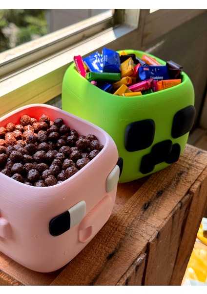 Minecraft Temalı 2’li Şekerlik & Kase Seti | Creeper ve Pig Tasarımı |