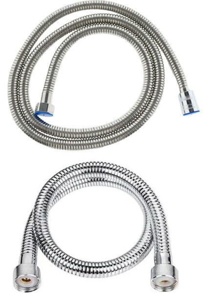 Krom Duş Hortumu & Kısa Robot Duş Ara Bağlantı Hortumu Krom 2'li Duş Seti