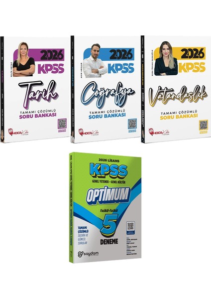 2026 Kpss Tarih Coğrafya Vatandaşlık Çözümlü Soru Bankası - Lisans Optimum 5 Deneme