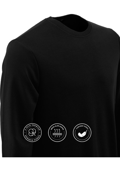 Pamuklu Erkek 2'li Eşofman Takımı Siyah Regular Fit Ipli Cepli 3 Iplik Lastikli Paça Sweatshirt + Eşofman Altı Nefes Alan fırsatları