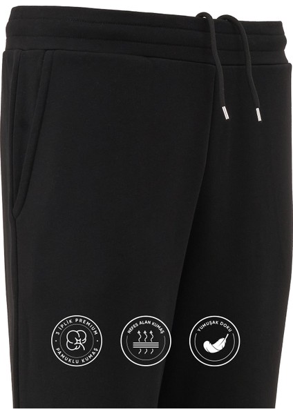 Pamuklu Erkek 2'li Eşofman Takımı Siyah Regular Fit Ipli Cepli 3 Iplik Lastikli Paça Sweatshirt + Eşofman Altı Nefes Alan indirimleri