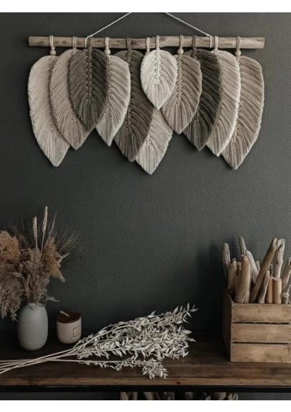 Bohem Tarz Makrome Yapraklı Duvar Süsü