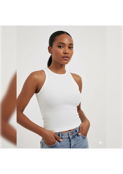 Kadın Fitilli Halter Yaka Crop Atlet