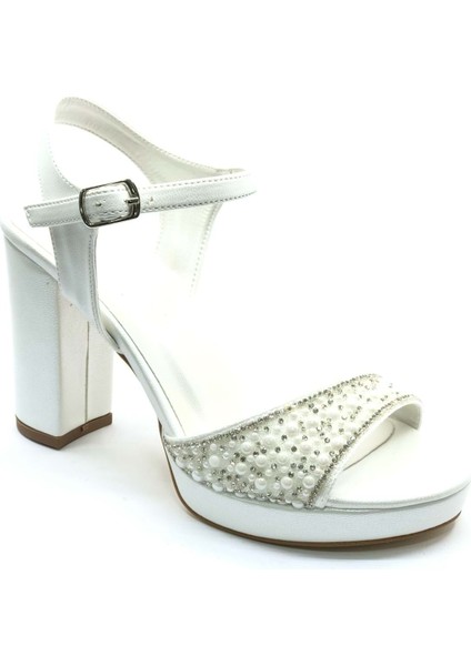 Feles Taşlı Platform Tek Bant Topuklu Kadın Abiye Ayakkabı