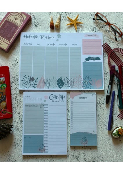 Adaçayı 3lü Planlayıcı Set (Haftalık-Günlük-Notluk) 40 Sayfa 110 gr
