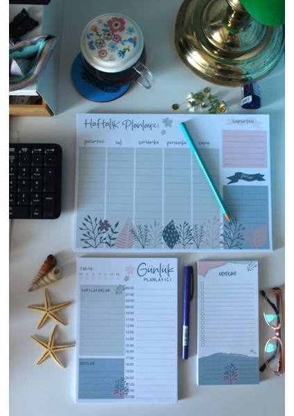 Adaçayı 3lü Planlayıcı Set (Haftalık-Günlük-Notluk) 40 Sayfa 110 gr modelleri