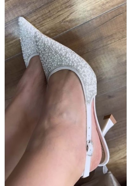 Feles Gelinlik Ayakkabısı Taş Detaylı Arkası Açık Stiletto Kadın Topuklu Ayakkabı modelleri
