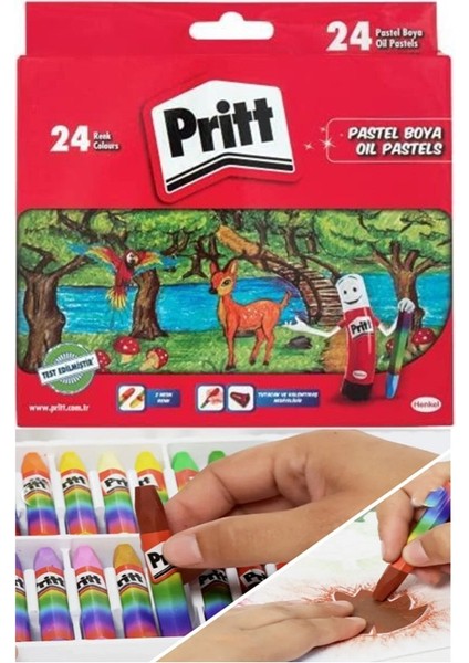 Pastel Boya 24 Renk 1 Paket Pritt Pastel Boya 24 Lü Karton Kutulu Parlak Canlı ve Örtücü Renkler fırsatları