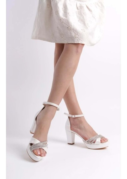 Feles Çapraz Üç Şerit Taşlı 10 cm Platform Topuklu Kadın Abiye Ayakkabı fiyatları