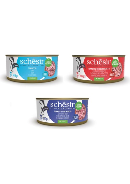 3 Çeşit Karma Tam ve Dengeli Kedi Konserve Jöleli 140 Gr. x 3 Adet