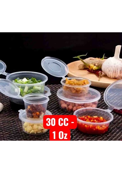 30 cc ( 1 Oz ) Tekrar Kullanılabilen Sert Plastikten Kapaklı Sos Kabı. Et Suyu,tavuk Suyu,bulyonluk,sosluk,mutfak modelleri