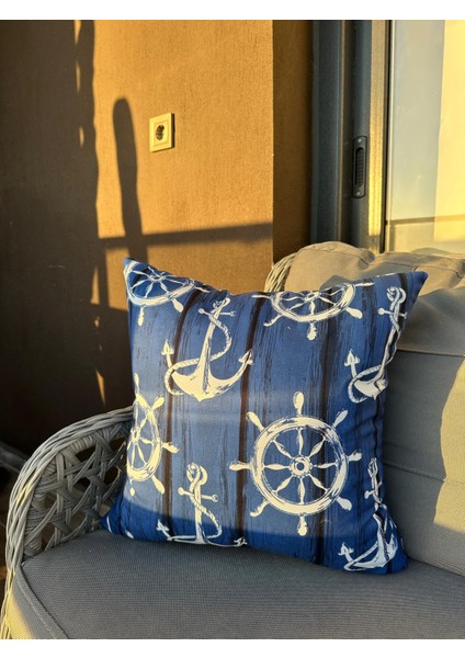 43X43 cm Lacivert Renk Çapa Desenli Kırlent Kılıfı