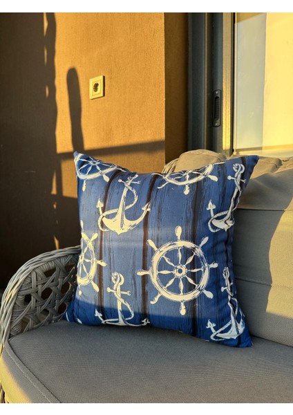 43X43 cm Lacivert Renk Çapa Desenli Kırlent Kılıfı modelleri