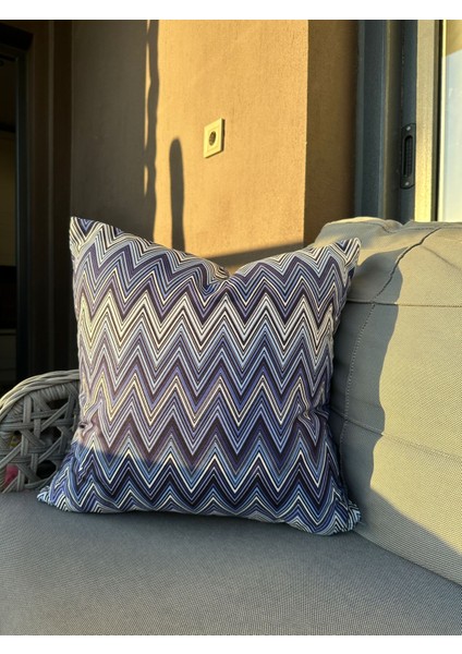 Zikzak Desenli Indigo Mavi Zigzag Desenli Kırlent Kılıfı