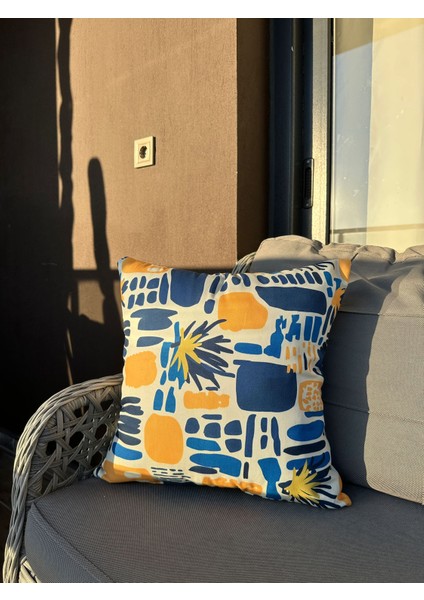 43X43 Sarı ve Mavi Geometrik Soyut Desenli Kırlent Kılıfı modelleri