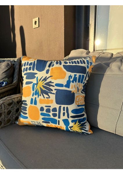 43X43 Sarı ve Mavi Geometrik Soyut Desenli Kırlent Kılıfı fırsatları