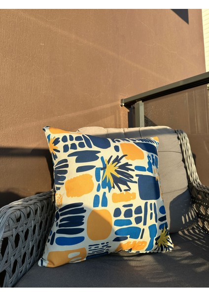 43X43 Sarı ve Mavi Geometrik Soyut Desenli Kırlent Kılıfı indirimleri