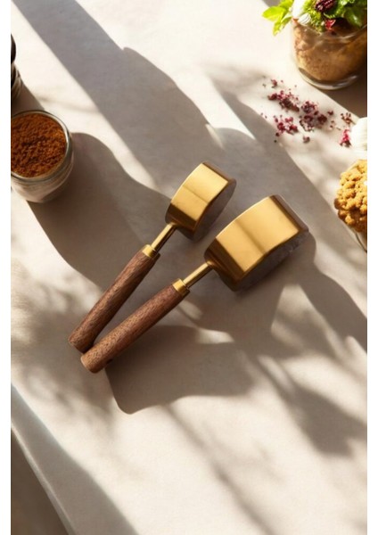 15ML 125ML 2 Adet Farklı Boy Paslanmaz Çelik Ahşap Saplı Ölçü Kaşığı Seti 2'li Ölçü Kabı