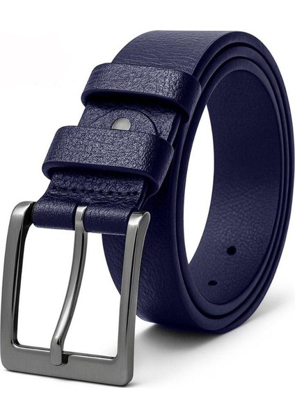 Lacivert 100 % Hakiki Deri Kumaş Pantolon Kemeri