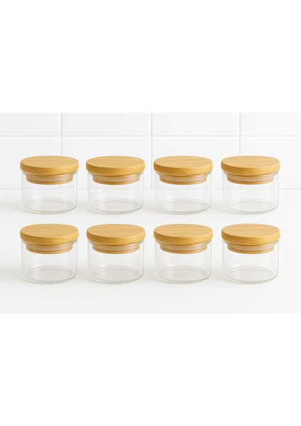 8 Adet 150 ml Borosilikat Cam Reçellik - Sızdırmaz Bambu Kapaklı - ( 70 x 50 Mm) fiyatları