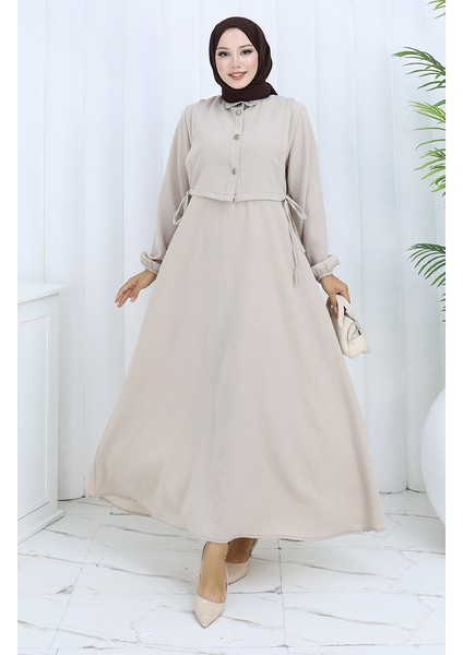 Aerobin Kumaş Yelek Elbise Ikili Takım 2142-03 Taş