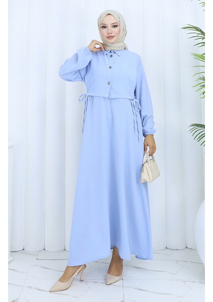 Aerobin Kumaş Yelek Elbise Ikili Takım 2142-02 Bebek Mavisi