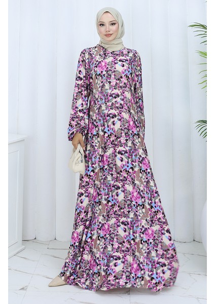 Desenli Penye Elbise 2135C-01 Lila