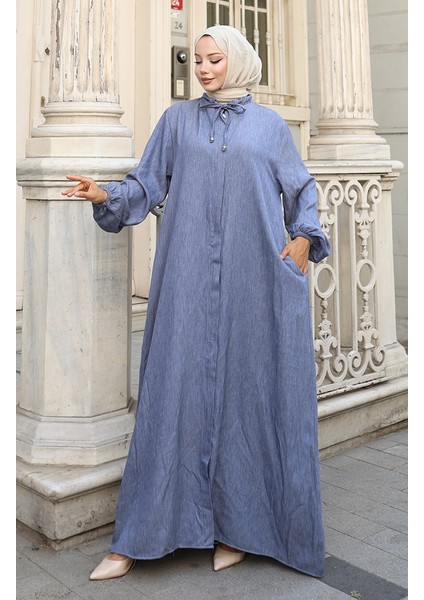 Kolu Lastikli Fermuarlı Kot Ferace 0141-02 Lacivert