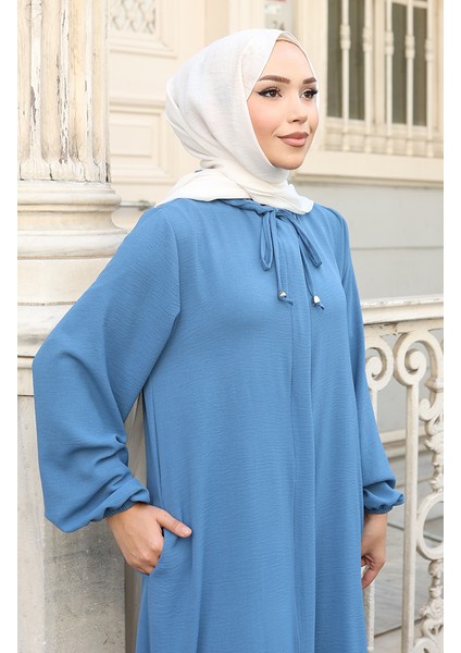 Kolu Lastikli Fermuarlı Ferace 0140-02 Indigo fırsatları