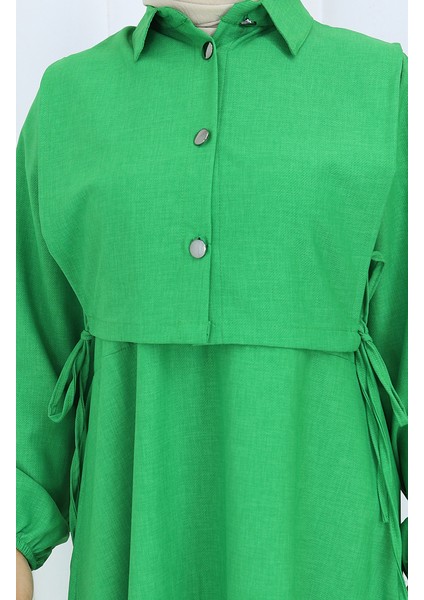 Keten Yelek Elbise Ikili Takım 2141-09 Zümrüt Yeşili indirimleri