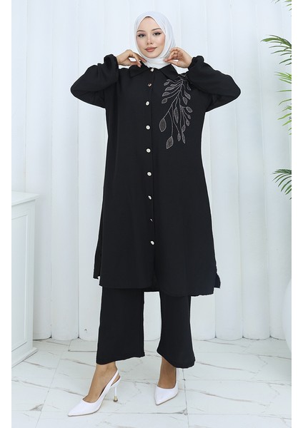 Aerobin Kumaş Tunik Pantolon Ikili Takım 2134-07 Siyah