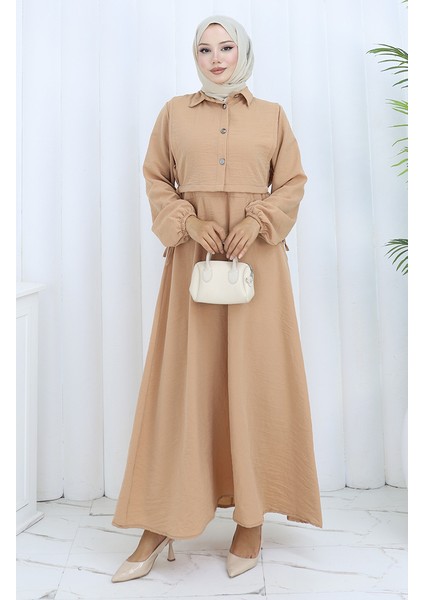 Aerobin Kumaş Yelek Elbise Ikili Takım 2142-01 Bej fiyatları