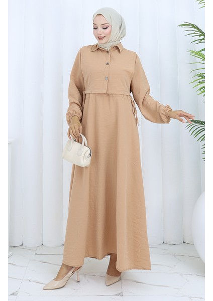 Aerobin Kumaş Yelek Elbise Ikili Takım 2142-01 Bej modelleri