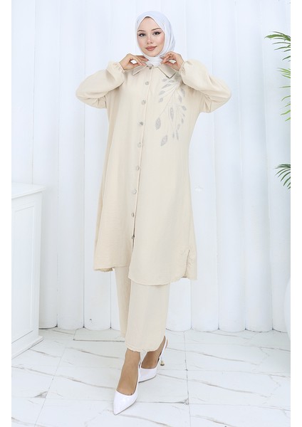 Aerobin Kumaş Tunik Pantolon Ikili Takım 2134-06 Bej