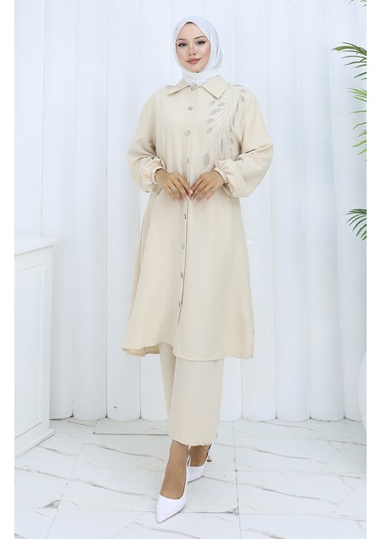 Aerobin Kumaş Tunik Pantolon Ikili Takım 2134-06 Bej fiyatları