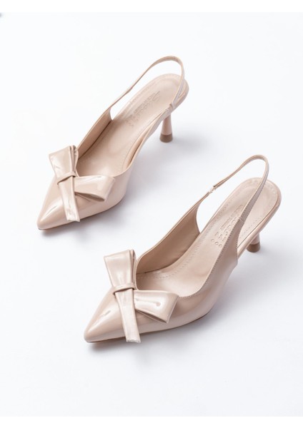 İNF-4501 Bej Rugan Günlük Arkası Açık Fiyonklu Topuklu Bayan Ayakkabı fiyatları