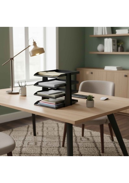 Steelline 4 Katlı Metal Dosya Rafı - Masa Üstü Ultra Sağlam Ofis Organizer (29.5X30.5X25CM)