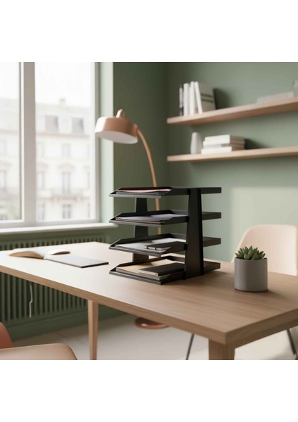 Steelline 4 Katlı Metal Dosya Rafı - Masa Üstü Ultra Sağlam Ofis Organizer (29.5X30.5X25CM) modelleri
