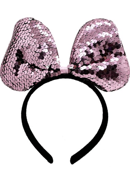 Renk Değiştiren Pullu Payetli Fiyonk Parti Tacı Pembe Gümüş Renk 20X16 cm