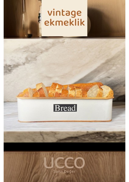 Vintage Beyaz Metal Ekmeklik - Şık ve Dayanıklı Mutfak Ekmek Sepeti, Retro Tarz Sunumluk Mutfak