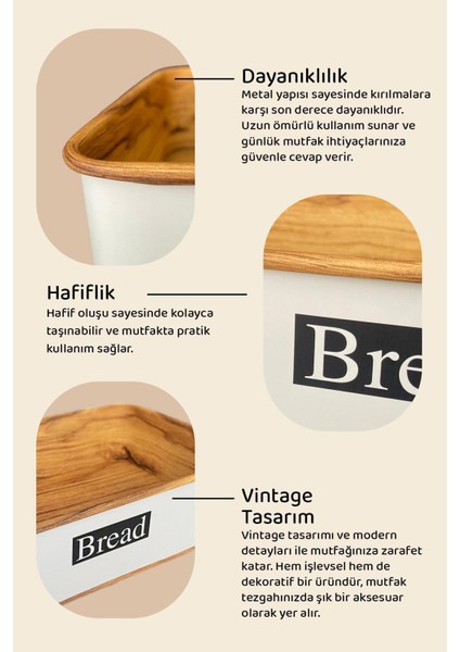 Vintage Beyaz Metal Ekmeklik - Şık ve Dayanıklı Mutfak Ekmek Sepeti, Retro Tarz Sunumluk Mutfak
