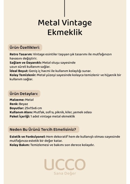 Vintage Beyaz Metal Ekmeklik - Şık ve Dayanıklı Mutfak Ekmek Sepeti, Retro Tarz Sunumluk Mutfak